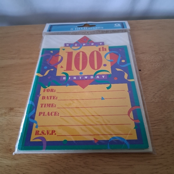 Amscan 100th Birthday Invitations - Yellow, Blue, Purple - Picture 3 of 5